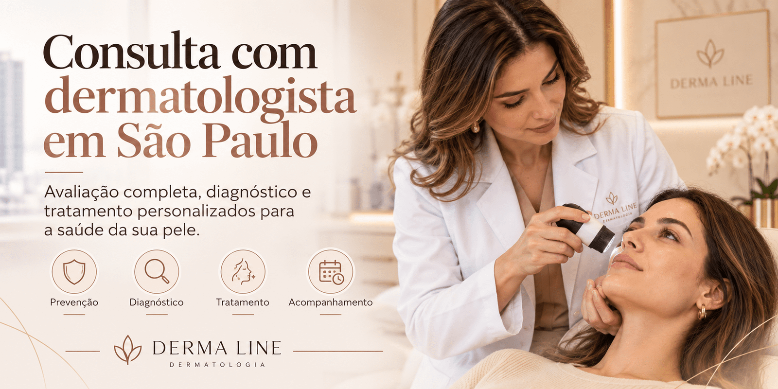 Consulta com dermatologista em São Paulo com avaliação da pele de paciente em consultório.