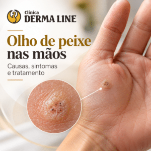 Olho de peixe nas mãos com verruga palmar